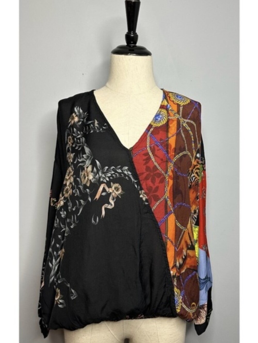 *DESIGUAL* Boho Colorful Print ‘Estela’ Balloon Elastic Hem Blouse